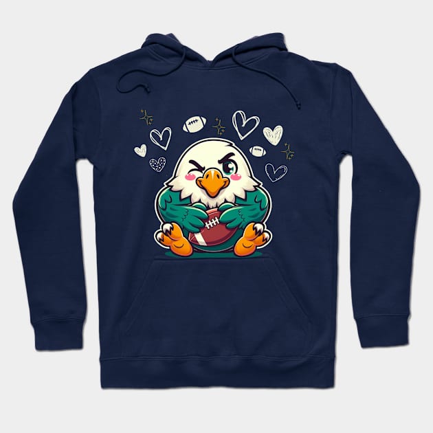 Adorable Eagle Mascot with Football - Sports Fan Art Hoodie by Curious Sausage